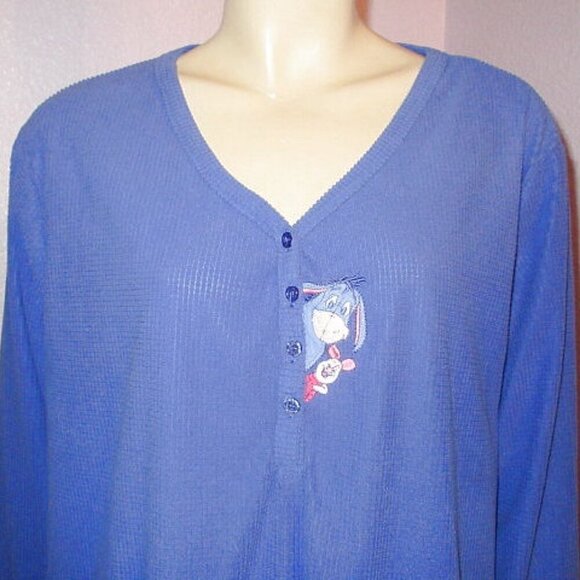 Vtg Disney Eeyore Waffle Knit Top Size 3X Piglet No Pooh Soft Embroidered Therma - Picture 2 of 12